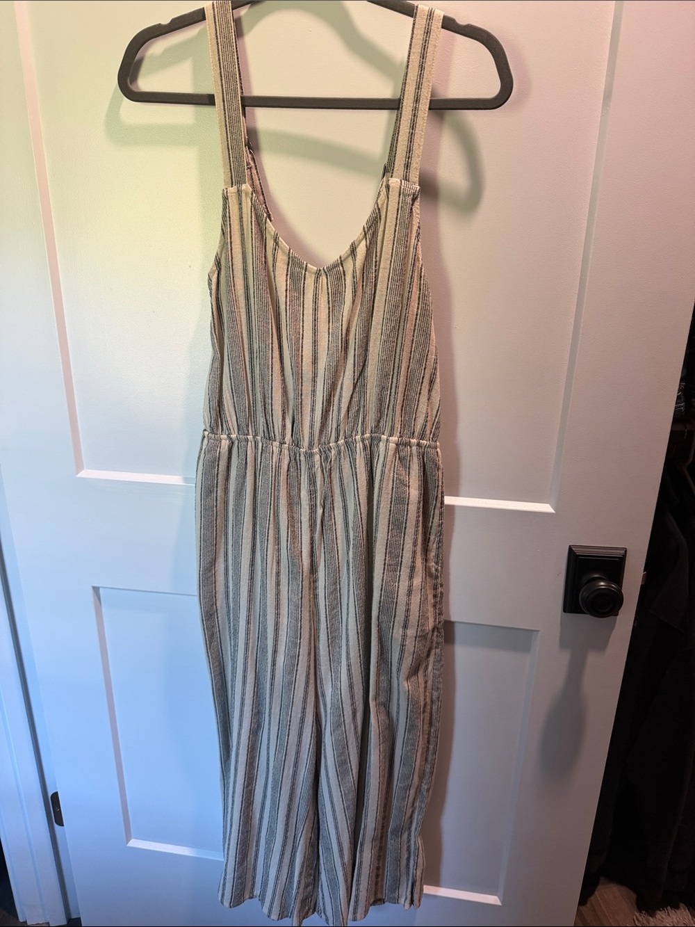 Roxy Cream and Black Striped Sleeveless Jumpsuit with Adjustable Straps
